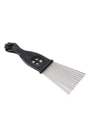 Professional Salon Use Black African Metal Pick Comb Insert Hair Pick Comb Wide Tooth Hair Fork Curly Brush Comb