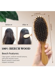 Natural Boar Bristle Massage Brush Comb Wood Handle Brush Comb Massage Comb Anti-static Hair Scalp Paddle Brush Styling Tool