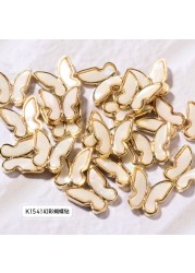 3pcs New Japanese Manicure Metal Amber Four-leaf Clover Shell Butterfly Manicure Gold Edge Irregular Gemstone Jewelry