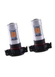 2pcs New 24W PSY24W High Power 2835 LED Chips Amber Indicator Bulbs for BMW and Other Cars in CANBUS Error Free