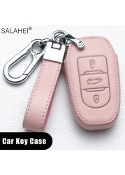 Leather Car Key Case Covers For Peugeot 107 206 207 208 306 307 301 308S 407 2008 3008 4008 5008 RCZ For Citroen C1 C2 C3 C4 C5