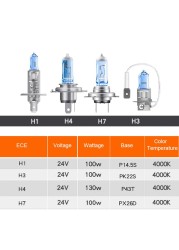 OSRAM H7 H4 H3 H1 24V Truck X Headlights High Power 100W/130W 4000K Brightening and Whitening Halogen Bulb (2pcs)