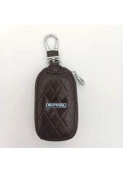 High Quality Leather Car Key Key Holder Bag Key Cover Key Protector With Blue Logo For Haval Car Accessories Black/Brown/Coffee