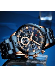 Curren Men's Watch Blue Dial Stainless Steel Band Date Business Men's Watches Waterproof Luxuries Men Wrist Watches for Men