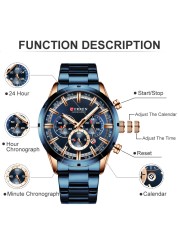 CURREN Men Watch Luxury Brand Sport Quartz Mens Watches Full Steel Waterproof Chronograph Wristwatch Men Relogio Masculino