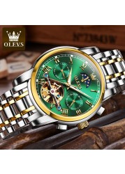 OLEVS-Men's Mechanical Watch, Classic, Water Resistant, Stainless Steel, Skeleton, Mechanical