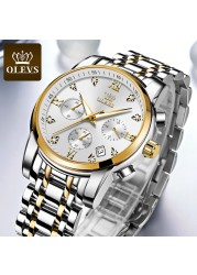 OLEVS Top Brand Luxury Quartz Watch Men Waterproof Stainless Steel Watch Man Luminous Stop Date Display Male Wristwatch