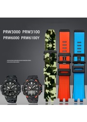 For PROTREK Casio PRW-6000/6100/3000 /3100 PRG-300 Watchband Silicone Waterproof Mountaineering Men's Bracelet 24mm