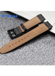 High Quality Luxury 17mm 19mm Waterproof Genuine Leather Watch Strap Band for Swatch Crocodile Pattern Leather Strap Men Blue Red