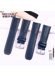 For Citizen Blue Angel Men Radio Wave Watch AT8020-54L/8020-03L/JY8078 Curved End Genuine Leather Watchband Watch Band 22 23