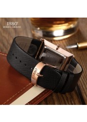 IBSO 7mm Ultra-thin Rectangle Dial Quartz Wristwatch Black Genuine Leather Strap Watch Men Business Classic Men's Quartz Watches