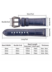 Genuine leather watches black brown red blue green orange women men watch strap for bam accessories 20mm 22mm 24mm