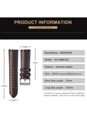 NAVIFORCE حقيقية الجلود الساعات الفاخرة عالية الجودة الرجال 24 مللي متر ساعة شريط للرسغ براون أسود أحمر أزرق حزام سوار عادية