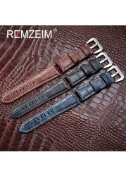 Remz Plaid - Genuine Leather Watch Strap, Blue Watch Strap, Solid Metal Buckle Watch Accessories, 20 22 24 26mm, New