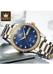 OLEVS Quartz Stainless Steel Strap Men's Wristwatches Waterproof Business Golden Diamond Inlaid Luxury Watch For Men Luminous