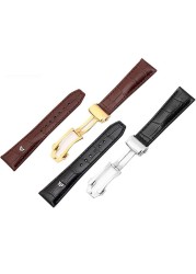 For Morris LACROIX Eliros watchband first layer calf leather 20mm 22mm with folding buckle black brown cow genuine leather strap