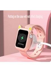 Cartoon Cat Ears Protective Sleeve for Apple Watch Case 44mm 40mm 42mm 38mm for iwatch Serie 3 4 5 6 Se Case Bumper Accessories