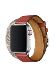 Double Round Leather Loop for Apple Watch Band SE 7 6 5 40 44mm Korea Bracelet for iWatch Series 41 45mm 38 42mm Strap Wristband