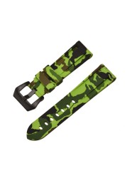 HQ Silicone Strap 20 22 24 26mm Camouflage Watch Band Silicone Rubber Watchband Replacement for PAM Strap and Steel Buckle