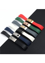 Top Quality 20mm Silicone Rubber Watchband for Role Watch Strap Daytona Submarine GMT OYSTERFLEX Bracelet Folding Buckle