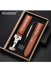 REMZEIM Calfskin Watchband 18mm 19mm 20mm 21mm 22mm 24mm Women Men Leather Strap Watch Band Accessories Wristband