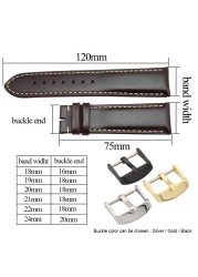 اليدوية جلد طبيعي Watchbands الرجال النساء سوار 18 19 20 21 22 24 مللي متر ساعة أثرية الفرقة حزام المتضمن الفضة مصقول مشبك