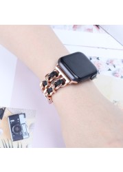 strap for apple watch series 7 band 41mm 45mm chain link leather bracelet for iwatch watchband 42mm 44mm 40mm 38mm SE 6 5 4 3 2