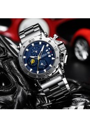 CRRJU Men Watch Luxury Brand Big Dial Stainless Steel Waterproof Chronograph Wrist Watches With Date Relogio Masculino