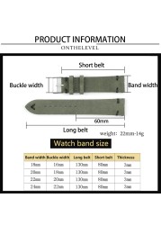 Onthelevel اليدوية الأخضر الداكن جلد الغزال حزام ساعة اليد العصابات 18 مللي متر 20 مللي متر 22 مللي متر الفولاذ المقاوم للصدأ مشبك مع خياطة أبيض أسود