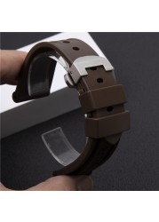 24mm Army Green Brown Silicone Rubber Watchband For Panerai Pam 111 368 389 351 441 Watch Strap Men Metal Clasp Accessories