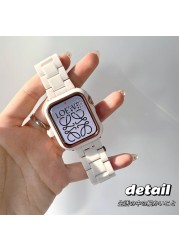 Resin strap + tempered glass case for apple watch band 44mm 42mm 40mm 38mm korea ring watchband for iwatch 7 6 se series 5 4 3