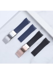 22mm Soft Silicone Rubber Watch Band Ocean Star Caliber 80 Folding Slider Buckle Watchband For Mido Strap Chain Accessories