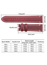 HENGRC - Genuine Cowhide Leather Watch Strap for Men and Women, Thickness 18, 20, 22, 24mm, Handmade, Retro, with Metal Buckles