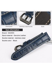 MAIKES Quality Genuine Leather Watch Strap 22mm 24mm 26mm Fashion Blue Watch Accessories Watchband for Panerai Watch Band