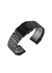 20/22/24mm Black/Silver Soild Stainless Steel Watchband Men Watches Metal Straps Watch Bracelet Replacement Watch Band Luxury