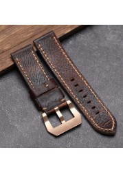 Men's watch with leather strap, brown and red, retro buckle, 20 22 24 26 mm, suitable for wristwatch