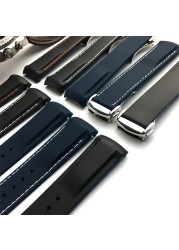 19mm 20mm 21mm 22mm Rubber Silicone Curved End Watchband Folding Buckle Watchband For Omega Seamaster 300 AT150 Watch Speedmater