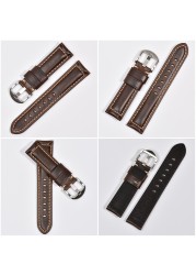 BEAFIRY Fashion Oil Wax Genuine Leather Watch Band 19mm 20mm 21mm 22mm 23mm 24mm Watch Straps Watchbands Strap Brown Blue Black