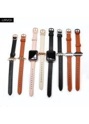 URVOI Band for Apple Watch Series 7 6 SE 5 4 321 Genuine Leather Strap for iWatch Slim Wristwatches Modern Design 14mm Width Girl Strap