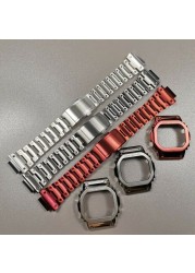 For G-SHOCK Metal Fashion Kit Frame Frame Band Stainless Steel Strap and Bezel Replacement for DW5600 DW5610 GWM5610 DW5030 GW5000