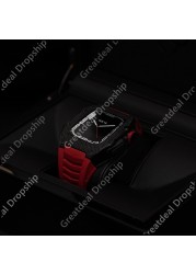 Luxury Modification Kit for Apple Watch 7 45mm Stainless Steel Case for IWatch 6 SE 5 4 Series 44mm Rubber Strap Diamonds Mod