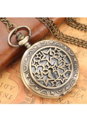 New Souvenirs Classic Bronze Hollow Five Pointed Star Men Chain Pocket Watch Leisure Quartz Watches For Husband