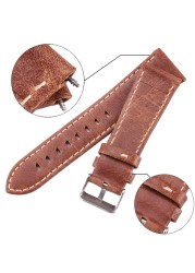 Genuine Leather Watch Band Strap Black Brown 22mm 24mm Strap Women Men Soft Thin Cowhide Watchband Bracelet With Pin Buckle