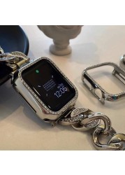 الفاخرة الماس حزام الساعات ل أبل سلسلة ساعة 7 6 SE 5 4 3 المعصم حزام ربط سوار ل iWatch 38 41 42 45 مللي متر المعادن الصلب حزام