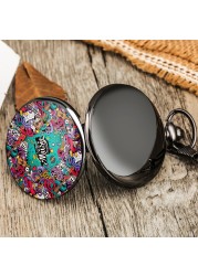 Accept custom casual men women quartz pocket watch with chain thick color graffiti style fashion unisex watches birthday gift