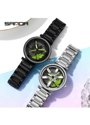 SANDA New Fashion Rotate Wheel Pattern Women's Watch Stainless Steel Waterproof Quartz Watch for Women Luxury Relogio Feminino