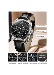 OUPINKE Luxury Automatic Men's Watch Mechanical Watches Leather Sapphire Crystal Waterproof Moon Phase Wristwatch Montre Homme