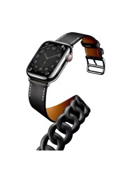 Leather Strap for Apple Watch Band 7 45mm 41mm Double Loop Circle Bracelet Wristband for iWatch 7 6 5 4 3 SE 44mm 42mm 40mm 38mm