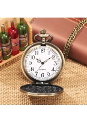 2022 New Men's Bronze Leisure Chain Pocket Watch Flower and Grass Carving Style Retro Nostalgic Watches Graduation Gift