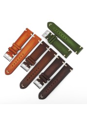 Handmade strap vintage leather man watch band 18mm 20mm 22mm 24mm hand stitching stainless steel buckle high quality